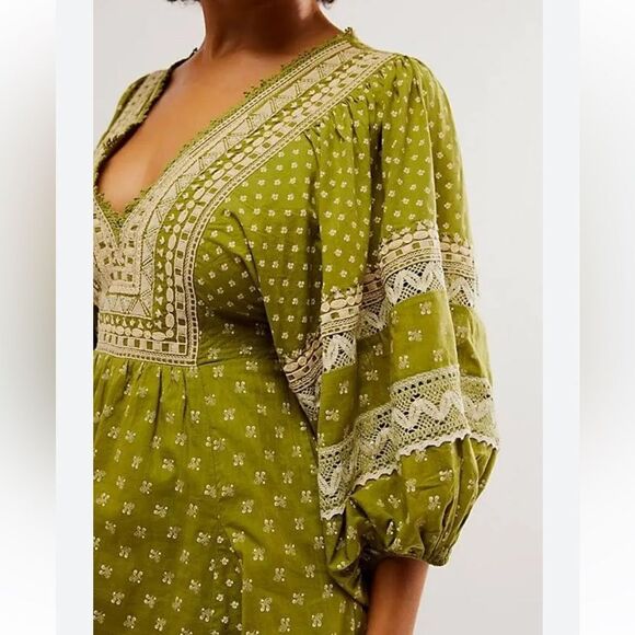 Free People Sweet Southwest Tunic Embroidered Lace Boho Cottage Mini Dress Sz S - Picture 2 of 2